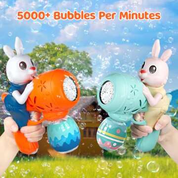 2 Pack Rabbit Bubble Guns for Kids - Automatic Bubble Blowers with Solutions, Ideal for Outdoor Play...