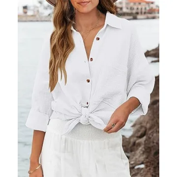 NOLLSOM Casual Oversized Button Down Blouses for Women