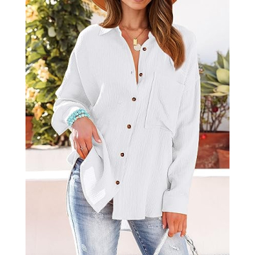 NOLLSOM Casual Oversized Button Down Blouses for Women