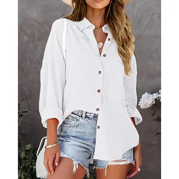 NOLLSOM Casual Oversized Button Down Blouses for Women