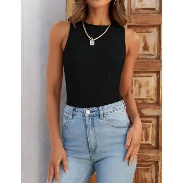 ZESICA Womens Ribbed Tank Tops 2024 Summer Sleeveless High Neck Casual Slim Fitted Basic Knit Shirts...