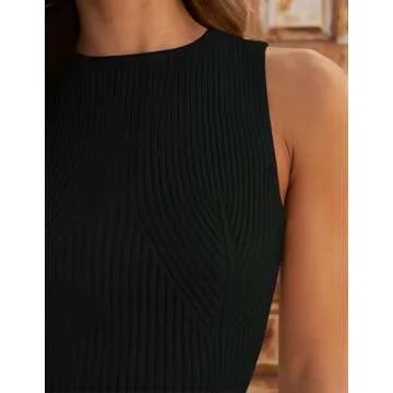 ZESICA Womens Ribbed Tank Tops 2024 Summer Sleeveless High Neck Casual Slim Fitted Basic Knit Shirts,Black,Small