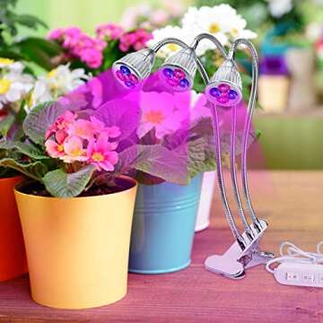 Three Head Led Grow Light Bulbs 15W 15 Bulbs Clip on Plant Grow lamp with Flexible 360 Degree Goosen...