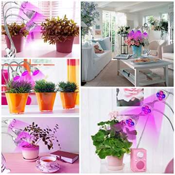 Three Head Led Grow Light Bulbs 15W 15 Bulbs Clip on Plant Grow lamp with Flexible 360 Degree Gooseneck and Three Separate Control Switches for Indoor Plants Hydroponics Greenhouse Organic Office Home