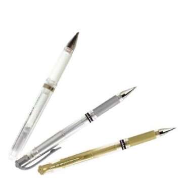 Uni Ball Signo Gel Ink Pens -Medium Point 1.0mm-gold & Silver & White Ink-value Set of 3
