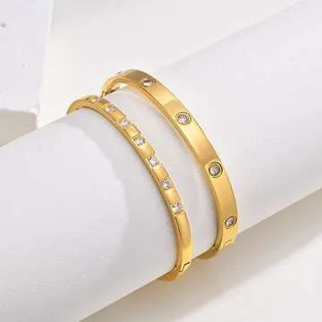 MPRAINBOW Gold Bracelets for Women, 2Pcs 18K Gold Plated Love Cubic Zirconia Bangle Crystal Friendship Bracelet Jewelry,Wedding Party Christmas Birthday Gifts for Her Girlfriend Sister Daughter