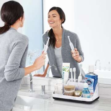 GFWARE Marble Bathroom Countertop Organizer - 2 Tier Storage for Electric Toothbrushes and Accessori...