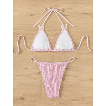 WDIRARA Women's Butterfly Textured Bikini Set - Pink