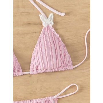 WDIRARA Women's Butterfly Textured Bikini Set - Pink