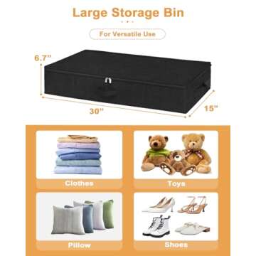 Punemi Under Bed Storage Container, 2 Pack Underbed Storage Bags With Lid, Foldable Sturdy Clothes Storage Organizer W/ 3 Handles, Ultra Thick Fabric Blanket Shoe Storage Box, 30x15x6.7inch, Black