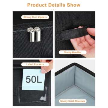 Punemi Under Bed Storage Container, 2 Pack Underbed Storage Bags With Lid, Foldable Sturdy Clothes Storage Organizer W/ 3 Handles, Ultra Thick Fabric Blanket Shoe Storage Box, 30x15x6.7inch, Black