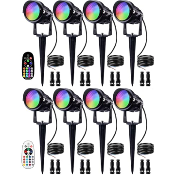 SUNVIE 12W RGB Color Changing Landscape Lights Low Voltage LED Landscape Lighting Remote Control Spo...