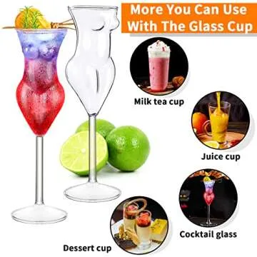 Wine Glass Cocktail Glasses Set of 4 Beauty Lady Woman Goblet Glass Drinking Cups 6.8oz Glassware for Cocktails Whiskey Wine Beer Milk Champagne Juice Home Party