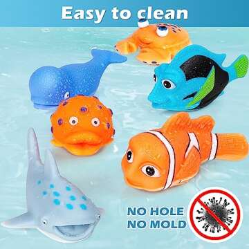 No Hole Mold Free Bath Toys for Toddlers 1-3, Water Toys for 6-12 Months Infants with Storage Bag, B...