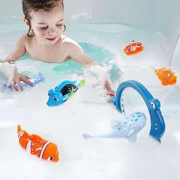 No Hole Mold Free Bath Toys for Toddlers 1-3, Water Toys for 6-12 Months Infants with Storage Bag, Baby Shark Toys for Pool, Bathtub, Beach, Shower, Tub, Kids Boys Girls Gifts