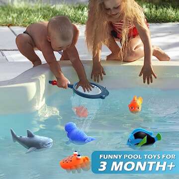 No Hole Mold Free Bath Toys for Toddlers 1-3, Water Toys for 6-12 Months Infants with Storage Bag, Baby Shark Toys for Pool, Bathtub, Beach, Shower, Tub, Kids Boys Girls Gifts