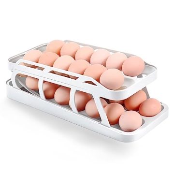 TUSGENK Egg Holder for Fridge - Space-Saving Rolling Egg Dispenser, 28 Eggs Container