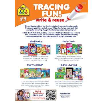 School Zone - Tracing Fun! Write & Reuse Workbook - Ages 3 to 5, Preschool to Kindergarten, Letters,...
