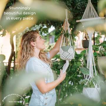 Nook Theory 4-Pack Macrame Plant Hanger - with 8 Ceiling Hooks - Hanging Planter Indoor Outdoor - Ha...