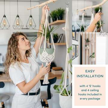 Nook Theory 4-Pack Macrame Plant Hanger - with 8 Ceiling Hooks - Hanging Planter Indoor Outdoor - Hanging Plant Holder - Decorative Bohemian Plant Hangers - Hanging Plants (Cream)
