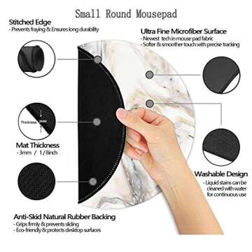 Round Mouse Pad,Gaming Mouse Pad,Non-Slip Rubber Base Mouse Mat with Stitched Edge 7.9 x 7.9 Inch for Laptop Computer (Marble Grey B)