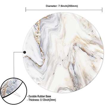 Round Mouse Pad,Gaming Mouse Pad,Non-Slip Rubber Base Mouse Mat with Stitched Edge 7.9 x 7.9 Inch for Laptop Computer (Marble Grey B)