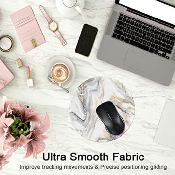 Round Mouse Pad,Gaming Mouse Pad,Non-Slip Rubber Base Mouse Mat with Stitched Edge 7.9 x 7.9 Inch for Laptop Computer (Marble Grey B)