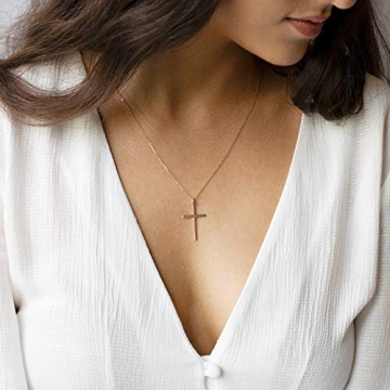MEVECCO Dainty Gold Cross Necklace for Women