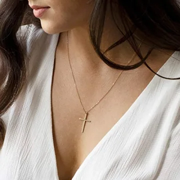 MEVECCO Dainty Gold Cross Necklace for Women