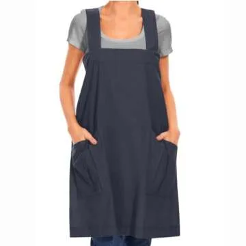 Women's Cotton Cross Back Apron Casual Pinafore Dress with Big Pockets Loose Square Apron for Baking...
