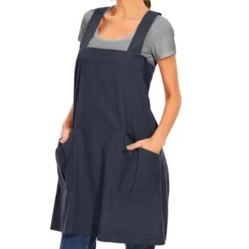 Women's Cotton Cross Back Apron Casual Pinafore Dress with Big Pockets Loose Square Apron for Baking Cooking Gardening