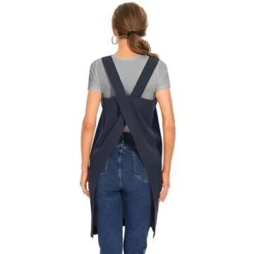 Women's Cotton Cross Back Apron Casual Pinafore Dress with Big Pockets Loose Square Apron for Baking Cooking Gardening