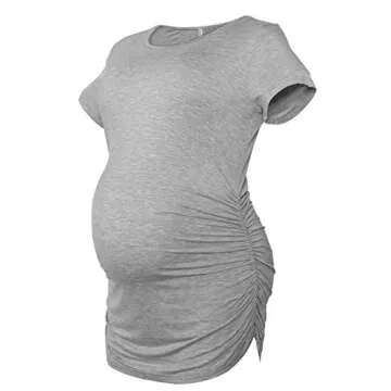 Smallshow Women's Maternity Shirt Side Ruched Tunic Pregnancy Top Clothes 3-Pack Black/Light Grey/Army Green Medium