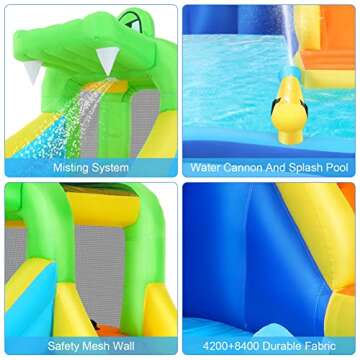 WHUBEFY Inflatable Water Slide,7 in 1 Kids Water Slides with Blower,Water Bounce House Water Park for Kids Backyard,Waterslide Splash Pool,Water Gun,Climbing Wall,Bounce Water Slide for Wet and Dry