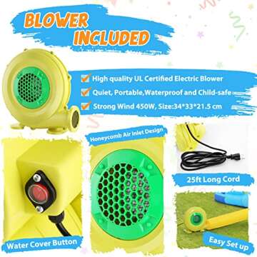 WHUBEFY Inflatable Water Slide,7 in 1 Kids Water Slides with Blower,Water Bounce House Water Park for Kids Backyard,Waterslide Splash Pool,Water Gun,Climbing Wall,Bounce Water Slide for Wet and Dry