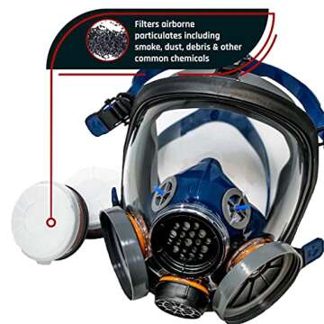 Parcil Distribution Gas Mask Survival Nuclear and Chemical PT-100 Full Face Respirator - Activated Carbon Organic Vapor Particulate Respirator Mask with Filters - CE Tested