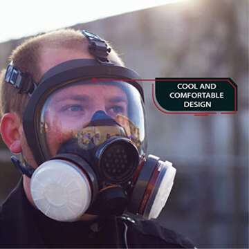 Parcil Distribution Gas Mask Survival Nuclear and Chemical PT-100 Full Face Respirator - Activated Carbon Organic Vapor Particulate Respirator Mask with Filters - CE Tested