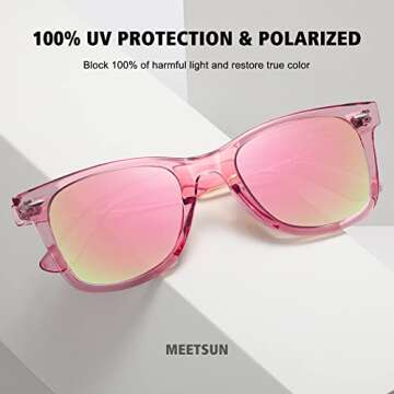 MEETSUN Retro Polarized Sunglasses for Women Men Classic Mirror Lens Driving Sun Glasses 100% UV Protection (3 Pack) Black/Purple Pink/Pink