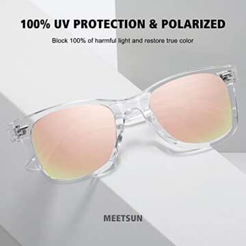 MEETSUN Retro Polarized Sunglasses for Women Men Classic Mirror Lens Driving Sun Glasses 100% UV Protection (3 Pack) Black/Purple Pink/Pink