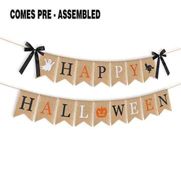 Highly Recommended Happy Halloween Burlap Banner - Multicolored Design Pumpkin Witch Halloween Party...