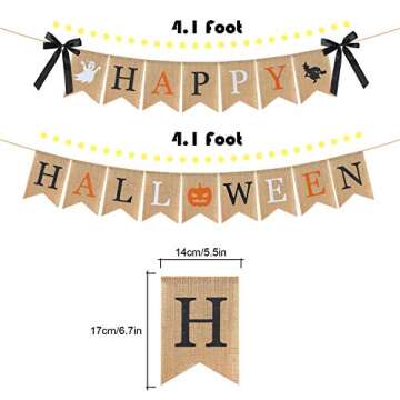 Highly Recommended Happy Halloween Burlap Banner - Multicolored Design Pumpkin Witch Halloween Party Decorations White Black Orange