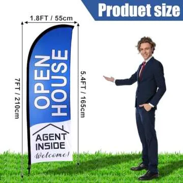 Buryeah 4 Pack Open House Flags Signs for Real Estate Agents - 7x5.4 Ft Feather Flags Set with Pole,...