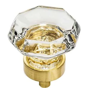 Cosmas 5 Pack Brushed Brass & Clear Glass Cabinet Knobs for Elegant Decor