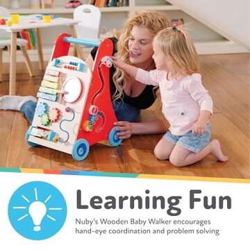 Nuby Wooden Baby Walker with Interactive Features for Early Development, Promotes Walking, Motor Ski...