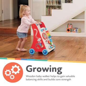 Nuby Wooden Baby Walker with Interactive Features for Early Development, Promotes Walking, Motor Skills, and Creativity