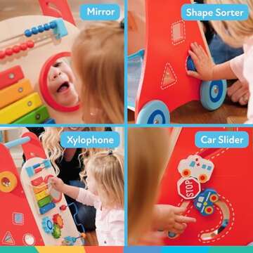 Nuby Wooden Baby Walker with Interactive Features for Early Development, Promotes Walking, Motor Skills, and Creativity