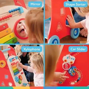 Nuby Wooden Baby Walker with Interactive Features for Early Development, Promotes Walking, Motor Skills, and Creativity