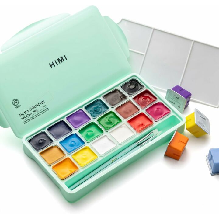 HIMI 18 Color Gouache Paint Set with Brushes