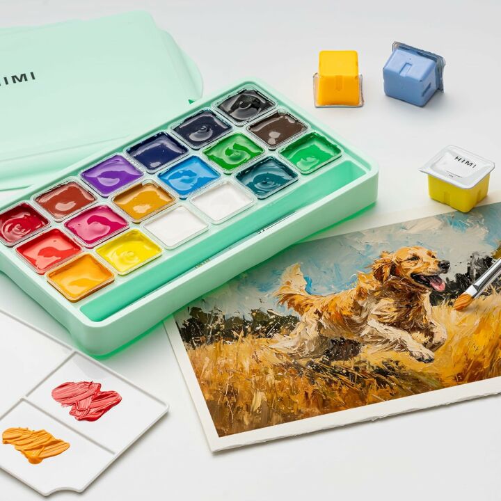 HIMI 18 Color Gouache Paint Set with Brushes
