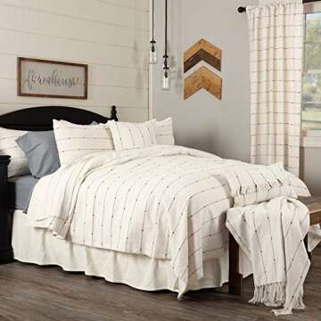 Piper Classics Farmcloth Stripe Queen Coverlet Bedspread, 94" x 94", Urban Rustic Farmhouse Bedding,...